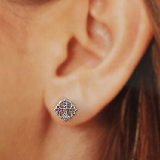 Silver Earrings with Zircon Flor de Colores